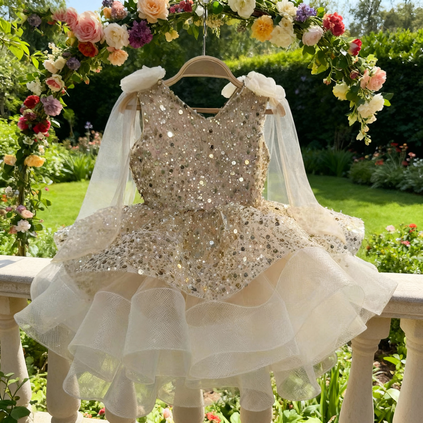 Baby Girls Sparkle Dress Sequins Princess Dress Toddler Christmas Dress, Gold / 1-2 Years (90cm)
