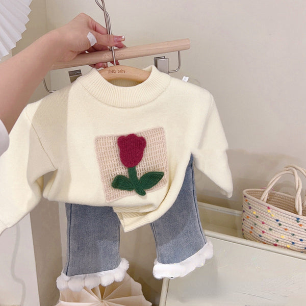 Cute Baby Girl Rose Sweater Two-piece Set