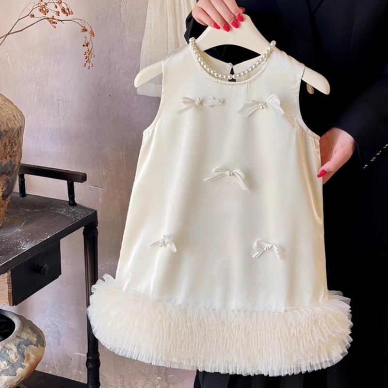 Girls New Cute White Birthday Party Vest Princess Dress