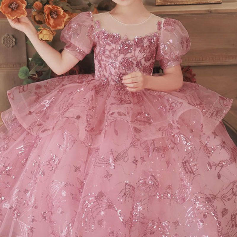 Baby Girl Birthday Pageant Dress Chiffon Sequined Princess Dress