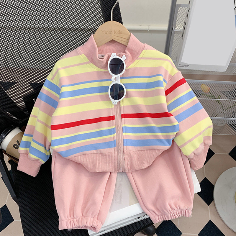 Cute Baby Girl Colorful Striped Cardigan and Leggings Trousers Two-piece Set