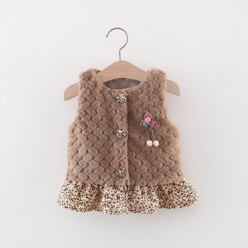 Girls Cute Warm Plush Vest Coat