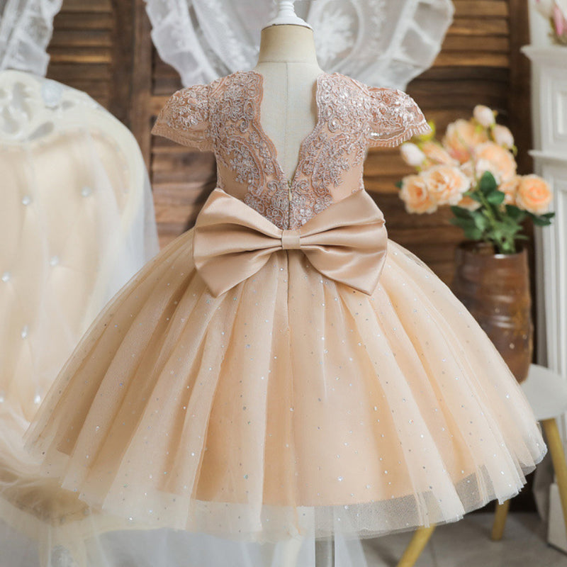 Toddler Birthday Party Wedding Sequin Bow Mesh Christening Princess Dress