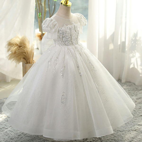 Flower Girl Wedding Dress Sequin Bow Puffy Princess Dress