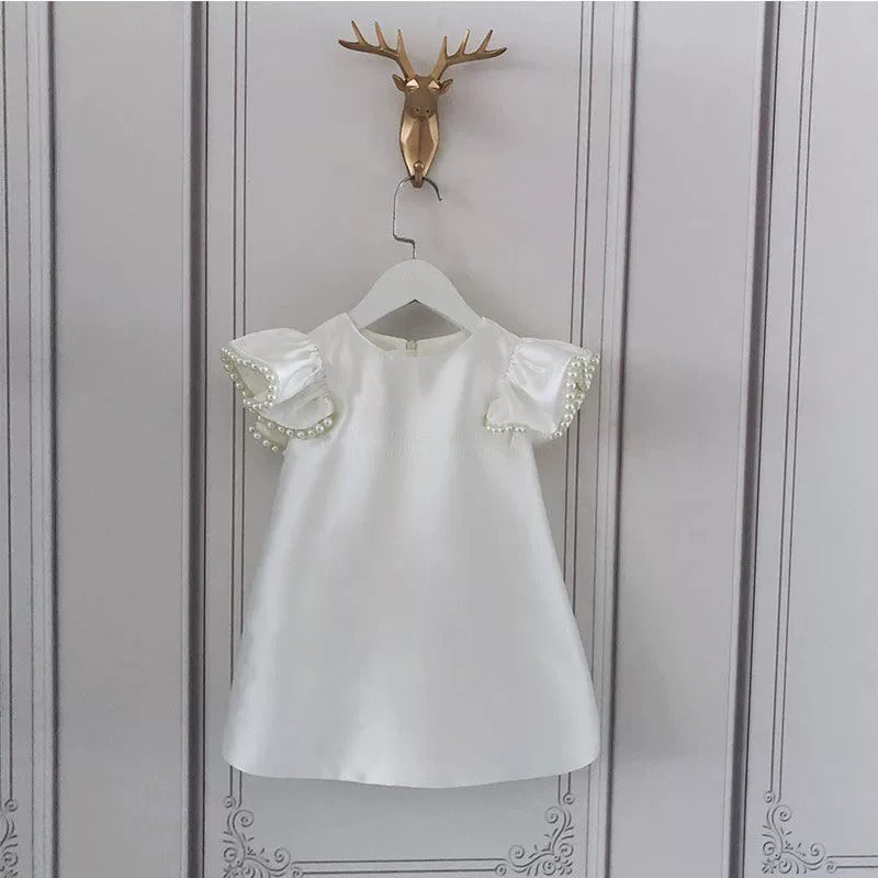 Cute Baby Girl White Dress Toddler Pageant First Birthday Princess Dress