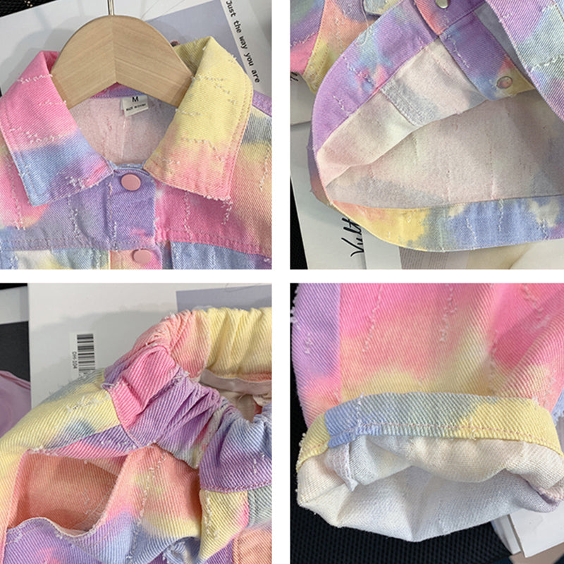 Cute Baby Girl Tie-dye Denim Two-piece Set