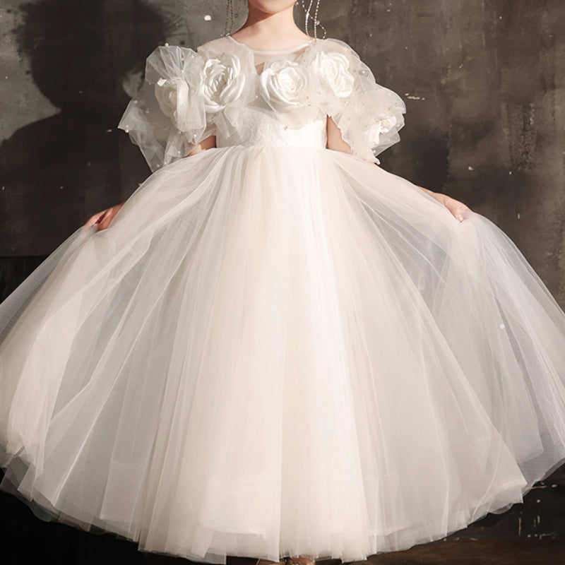 Flower Girl White Wedding Dress Girl Birthday Prom Princess Dress