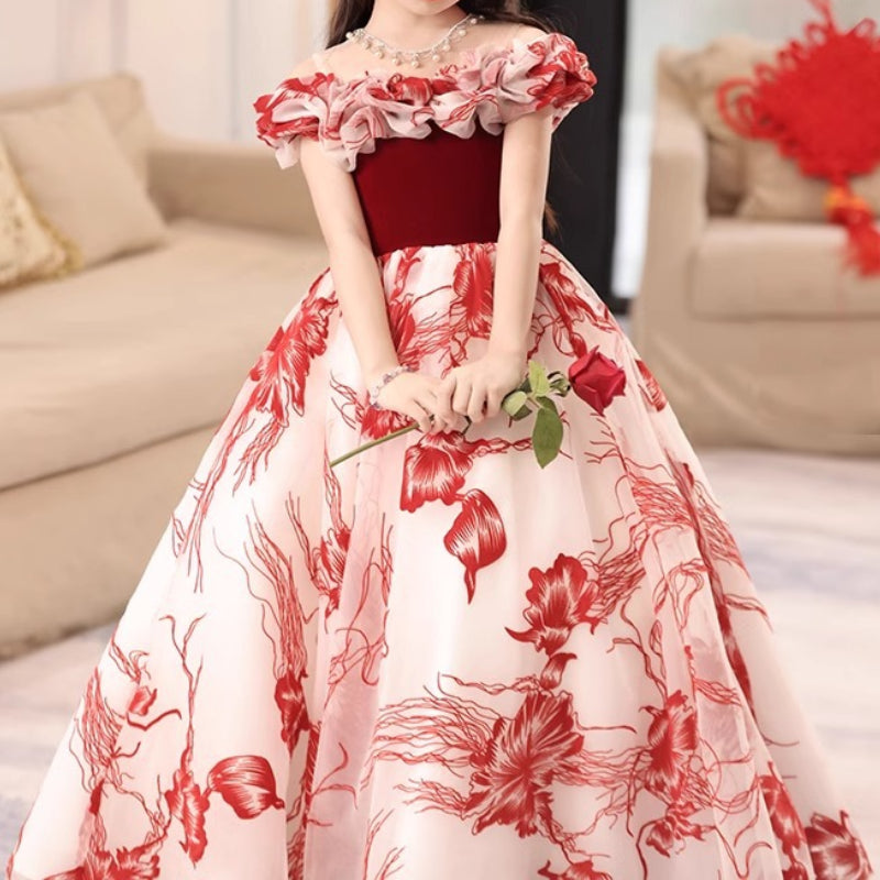 Red Girls Dress Children's Birthday Princess Dress