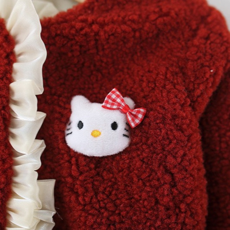 Girls' Winter Cartoon Lace Warm Coat