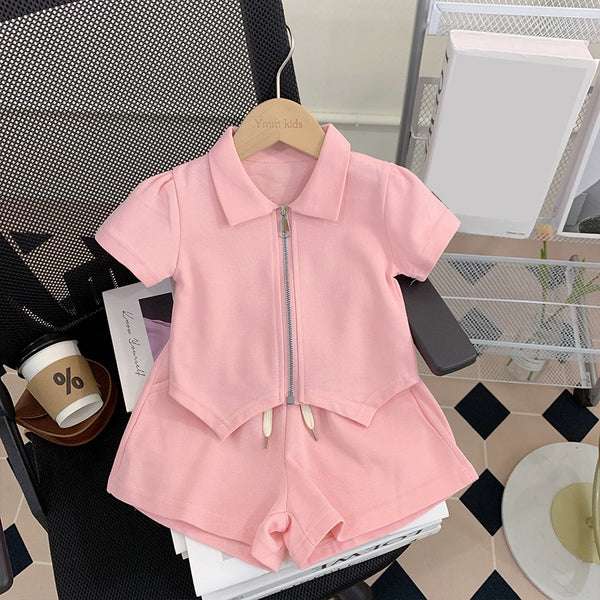 Cute Baby Girl Zipper Top and Shorts Two-piece Set