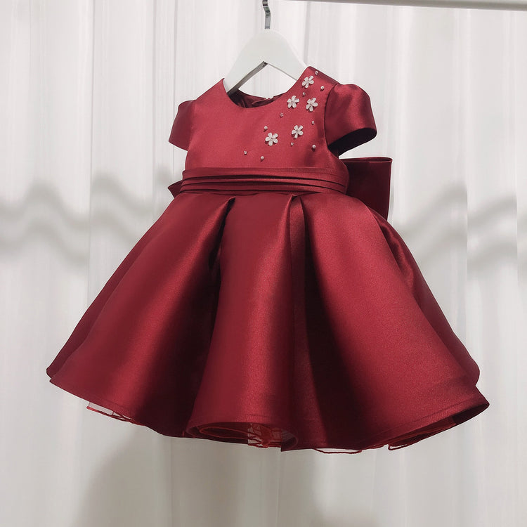 Cute Baby Girl Wine Red Pageant Dress Toddler Birthday Christmas Dress