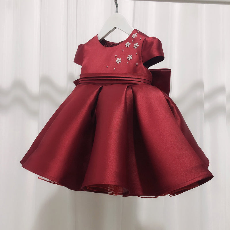 Cute Baby Girl Wine Red Pageant Dress Toddler Birthday Christmas Dress