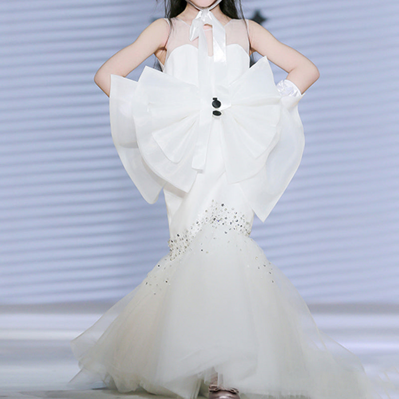 Elegant Baby White Bow Mermaid Dress Toddler Girls Catwalk Formal Dresses Elegant Baby White Bow Mermaid Dress Toddler Girls Catwalk Formal Dresses