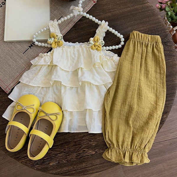 Cute Baby Girl Flower Suspender Pants Suit