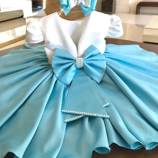 Elegant Baby Girls Bow Puff Sleeve Birthday Dress Toddler Baptism Dresses