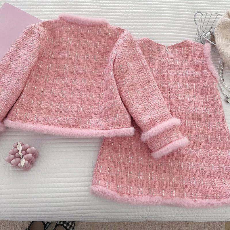 Girls New Winter Coat Vest Dress Two-piece Set