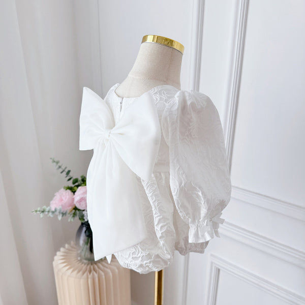 Girls' Long-sleeved Birthday Bow-knot One-piece Dress