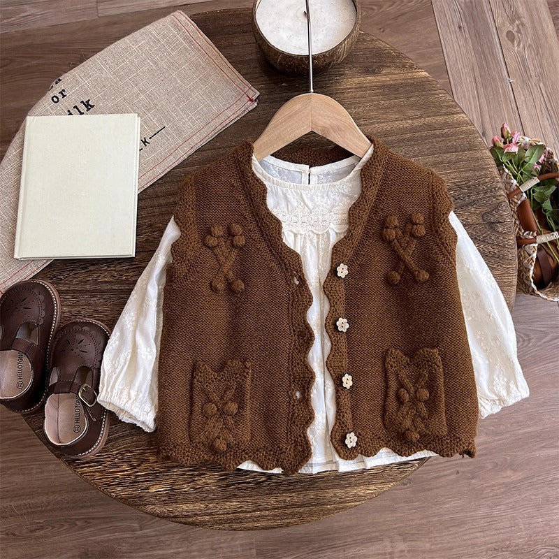 Girls' Autumn New Vest Bottoming Shirt Pants Three-piece Set