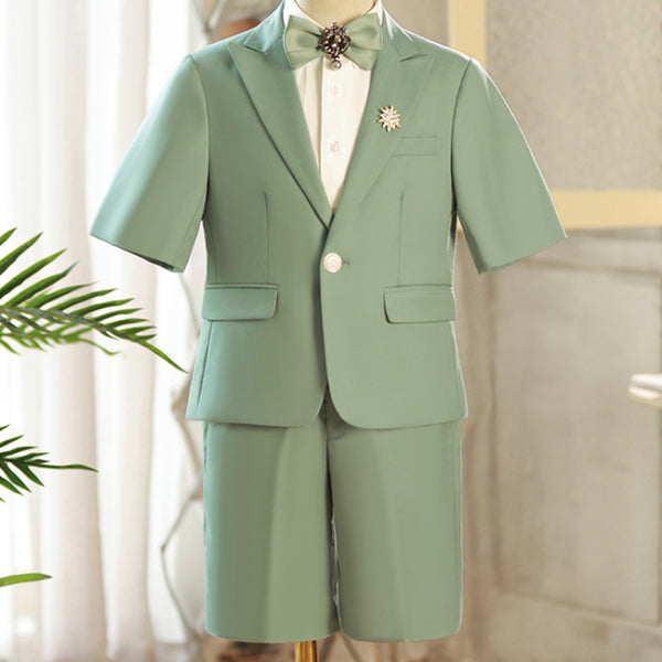 Boys Summer Gentleman Bow Tie Green British Suit Set
