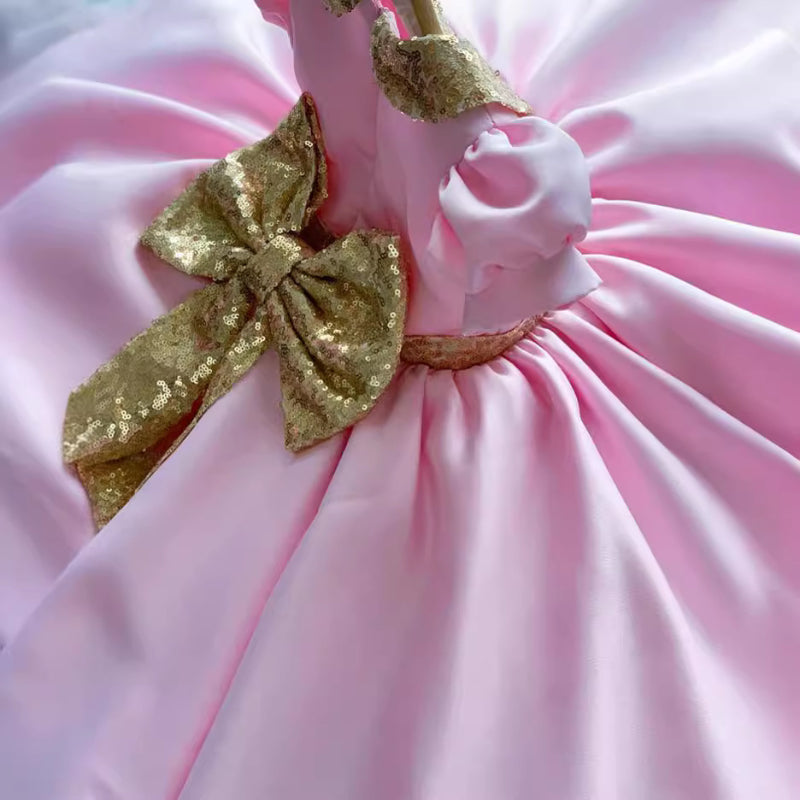 pink princess christening dresses Baby Princess Girls Bowknot Dress Lace Christening Wedding Party Kids Clothes