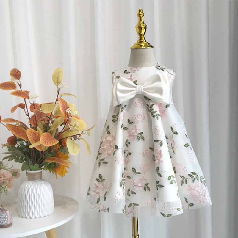 Baby Girl Dress Toddler Birthday Party Flower Printing Bow Communion Dress