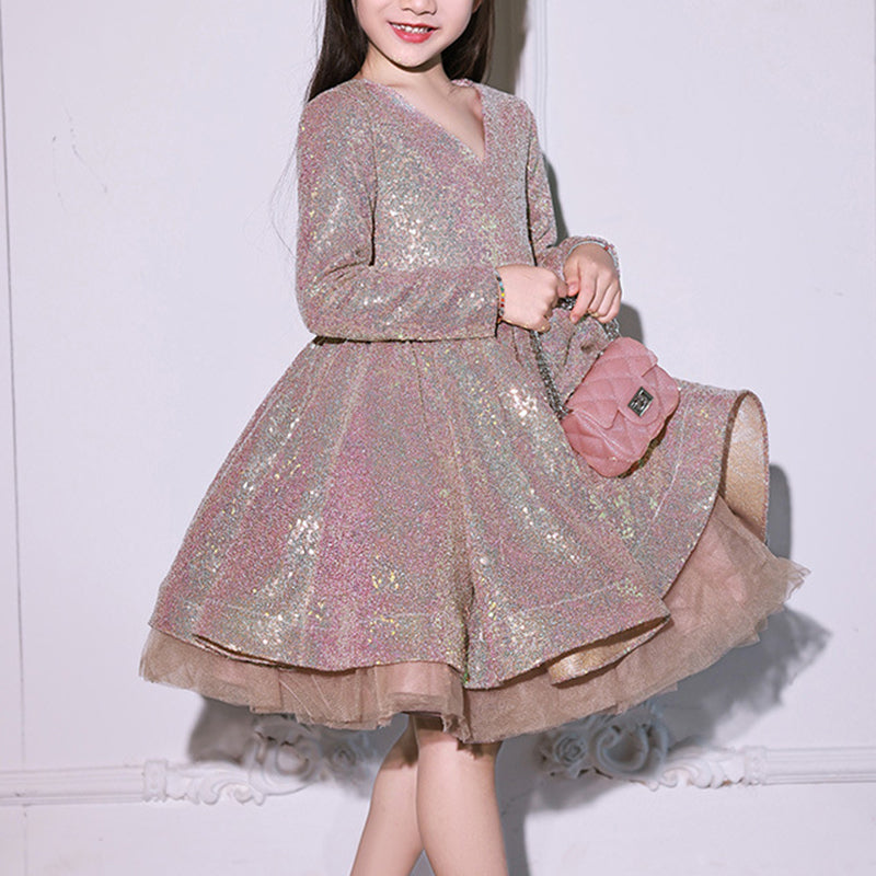 Baby Girl Birthday Party Dress Elegant Puffy Princess Sequin Dress