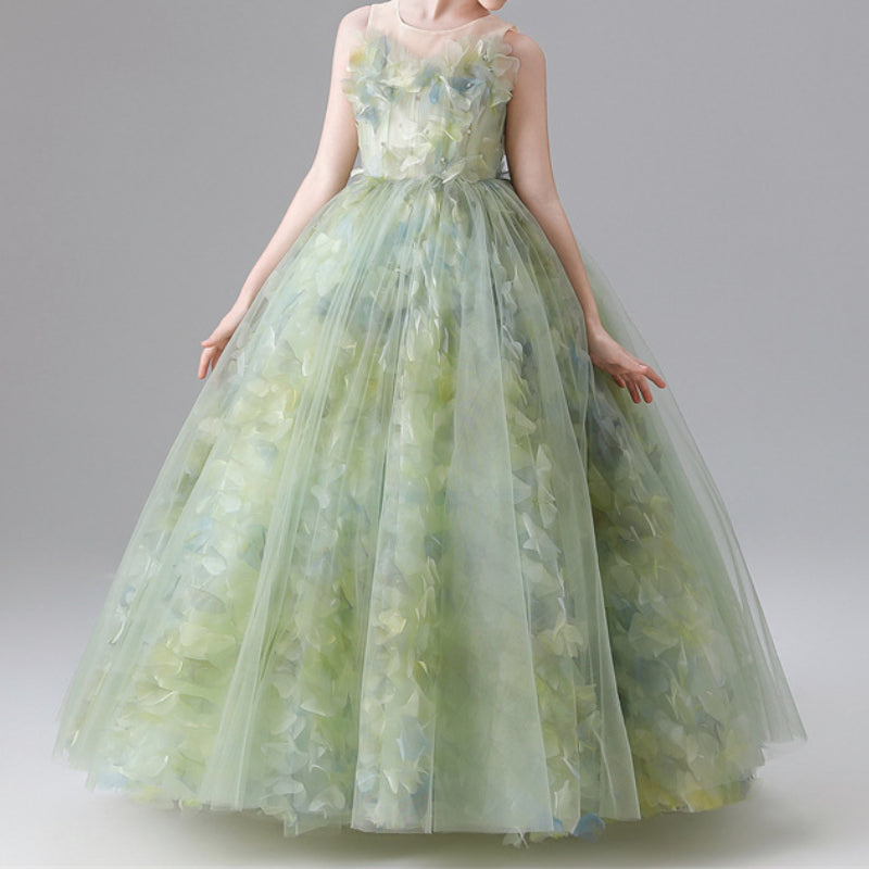 Girls Green Elegant Dress Children Birthday Princess Dress