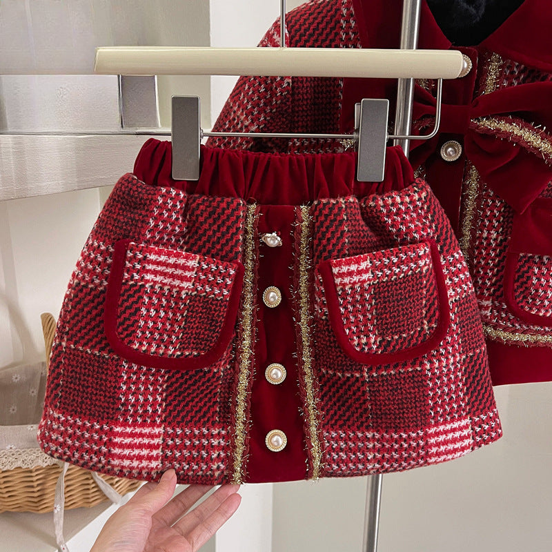 Girl Christmas Party Dresses Girl Formal Plaid Bow Dresses