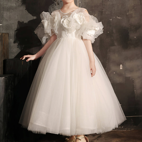 Flower Girl White Wedding Dress Girl Birthday Prom Princess Dress