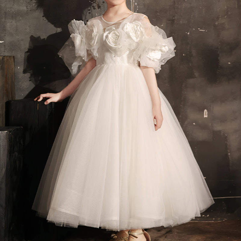 Flower Girl White Wedding Dress Girl Birthday Prom Princess Dress