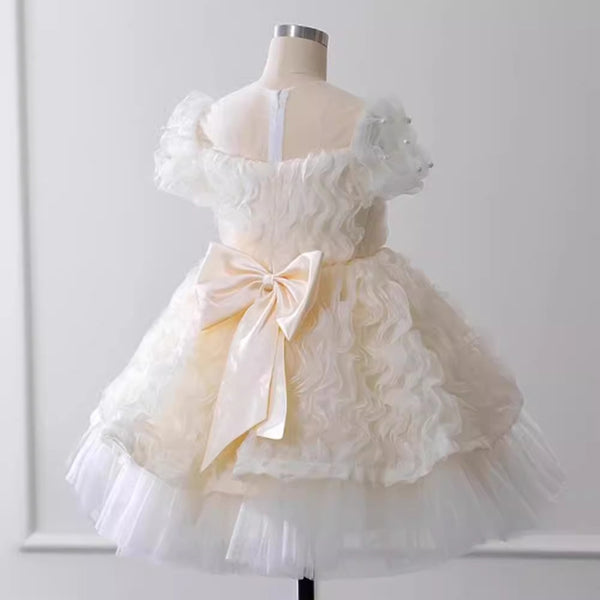 Elegant Baby White Puffy Flower Girl Dress Toddler Party Prom Dress