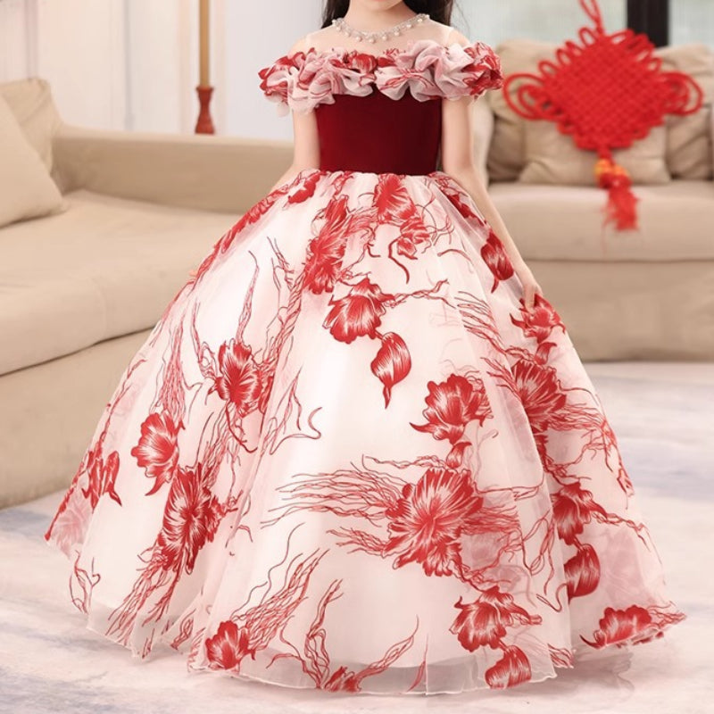 Red Girls Dress Children's Birthday Princess Dress