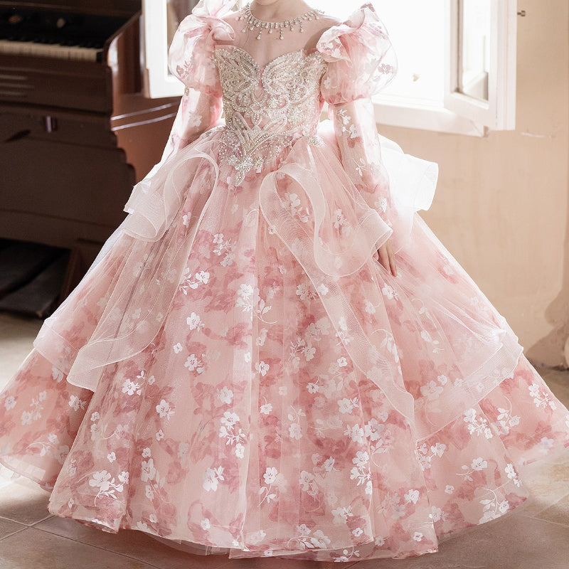 Pink Girls Birthday Dress Flower Girl Wedding Princess Dress Children's Prom Dress