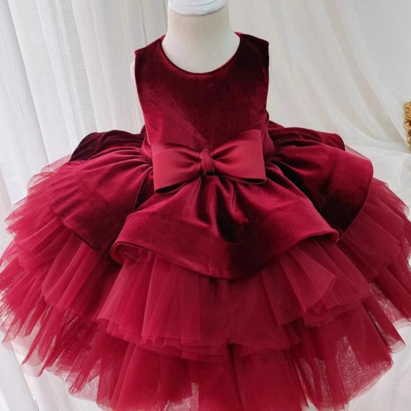 Elegant Baby Girl Rose Red Flower Girl Sleeveless Mesh Tutu Skirt Girl Toddler First Birthday Princess Dress