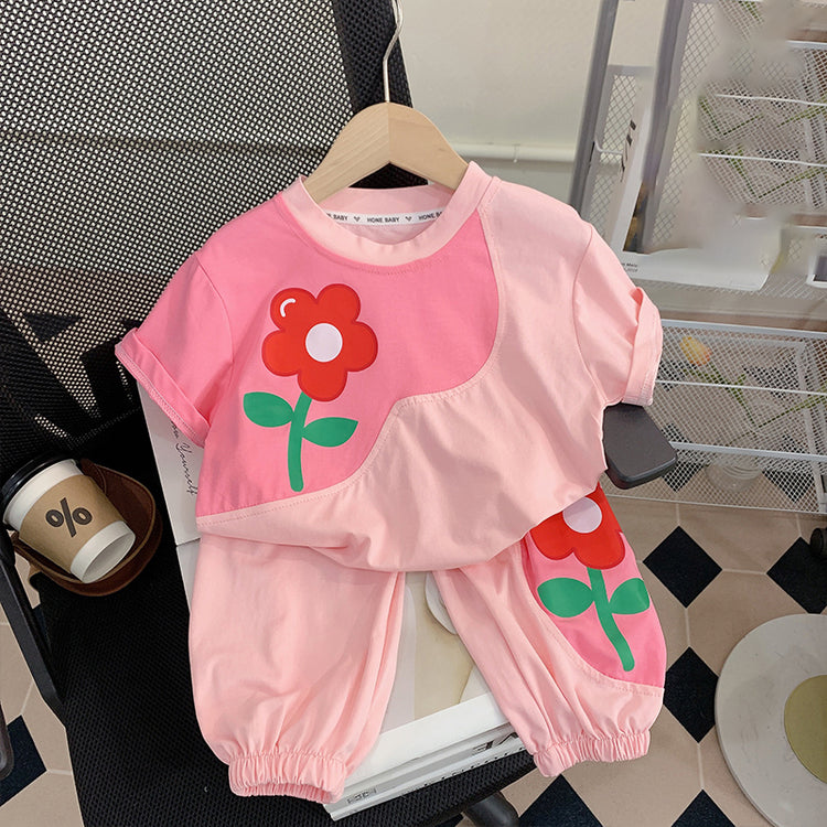 Cute Baby Girl Summer Flower Two-piece Set