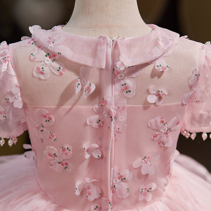 Girls Pink Birthday Princess Dress Children's Ball Puffy Dress