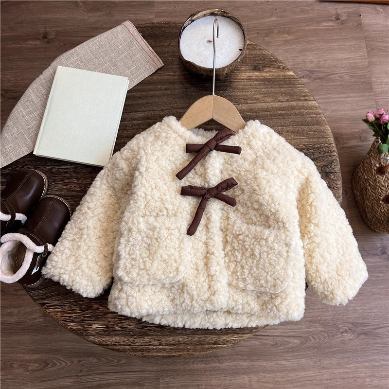 Girls' Winter Coat Bottoming Shirt and Pants Three-piece Set