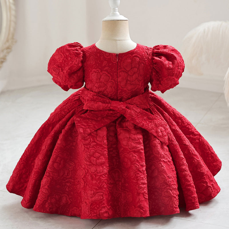 French Birthday Dress Puff Sleeves Bowknot Cute Princess Dress