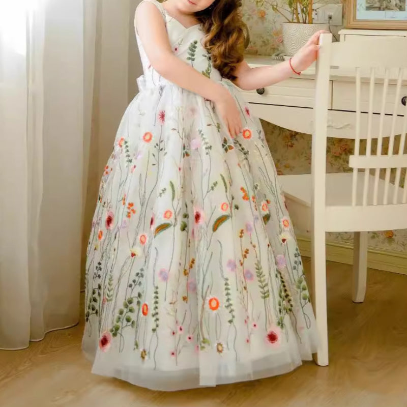 Girls Birthday Dress Sleeveless Flower Girl Princess Dress