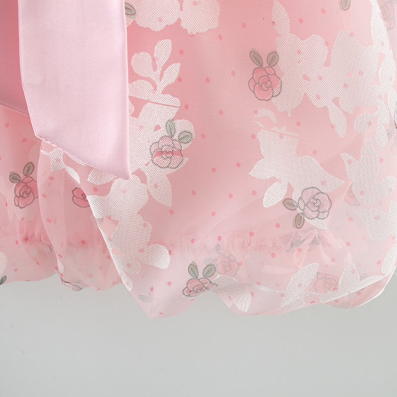 Summer Girls Dress Flower Bowknot Suspender Princess Dress