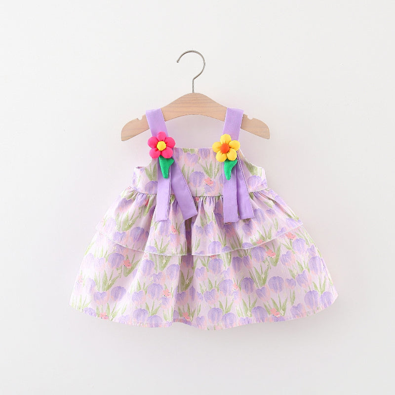 Baby Girl Tulip Print Suspender Sweet Dress