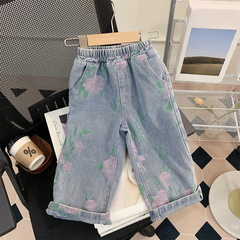 Girls Spring Suit Children's Denim Two-piece Suit