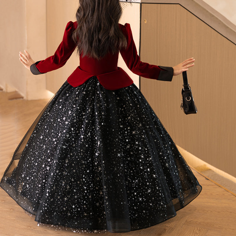 Girls Long Sleeve Christening Dress Children Birthday Princess Dress