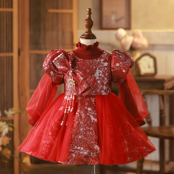 Lovely Girls Christmas Embroidery Dress Toddler Birthday Princess Dress