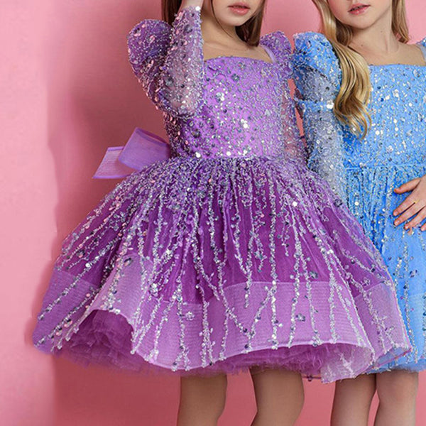 Baby Girl Puffy Sequins Beauty Pageant Dress Toddler Birthday  Princess Dress