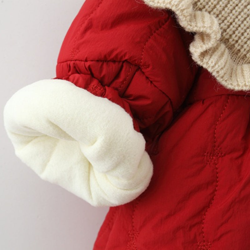 Girls' Winter Floral Lapel Collared Cotton Coat