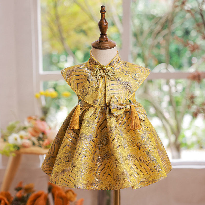 Flower Girl Dresses - Elegant Baby Girls Yellow Pattern Button Bow Princess Dress Toddler Catwalk Model Dress, Gold / 2-3 Years (100cm) Flower Girl Dresses - Elegant Baby Girls Yellow Pattern Button Bow Princess Dress Toddler Catwalk Model Dress, Gold / 2-3 Years (100cm)