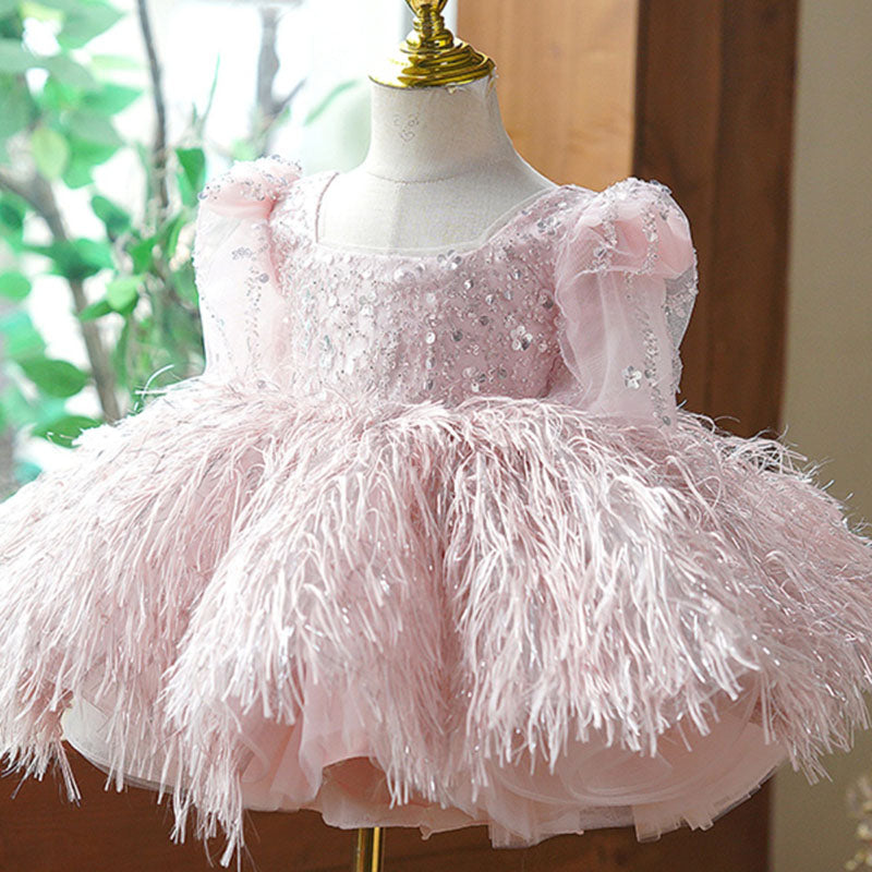 Toddler Ball Gowns Little Girl Pageant Communion Sequin Tassel Bright Silk Princess Dress