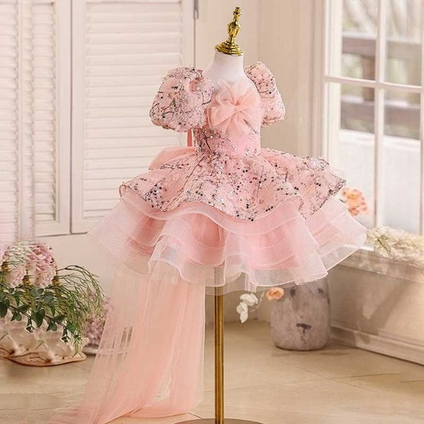 Girls Birthday Dress Girls Pink Sequin Princess Dress Children's Party Dress