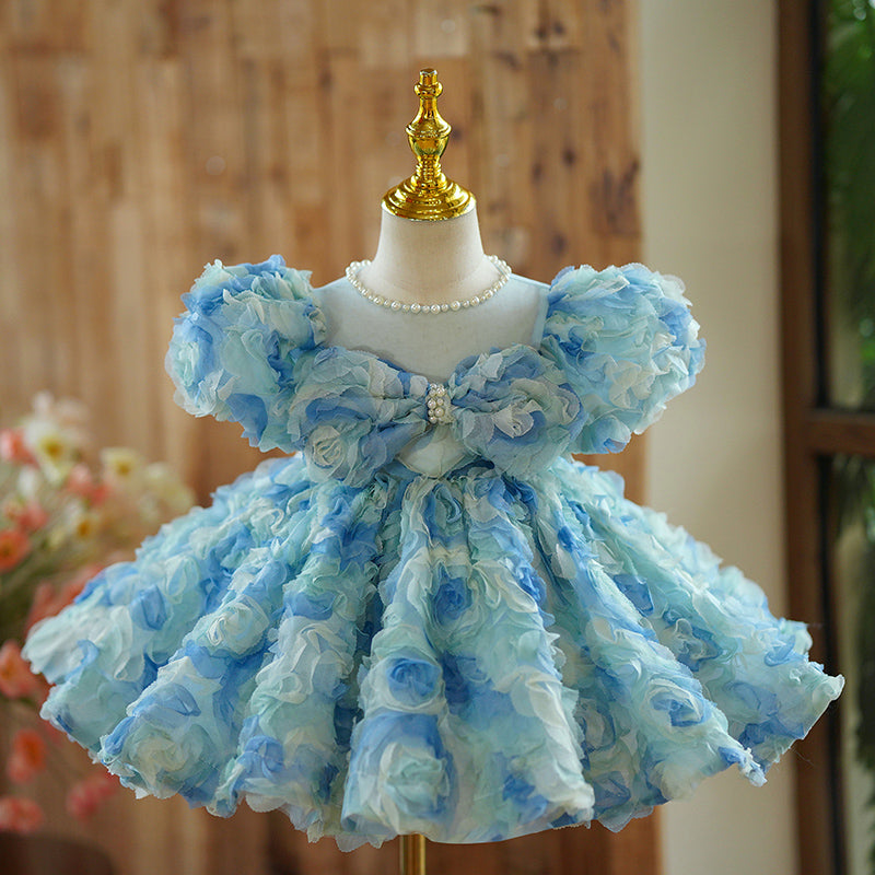 Girls Birthday Blue Rose Tutu Skirt Prom Dress Girls Birthday Blue Rose Tutu Skirt Prom Dress